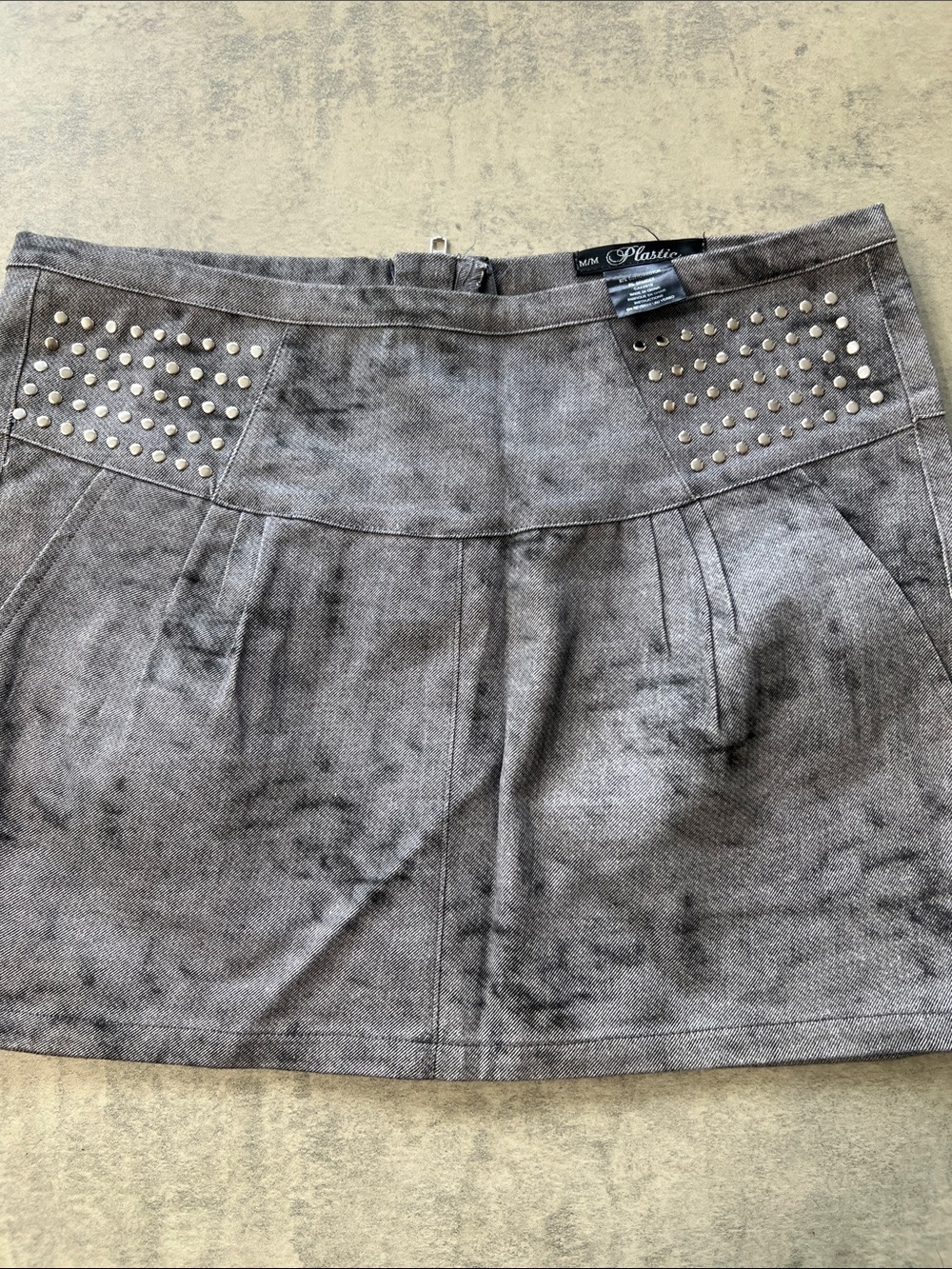 Plastic Island Gray Studded Mini Skirt with Washed Texture